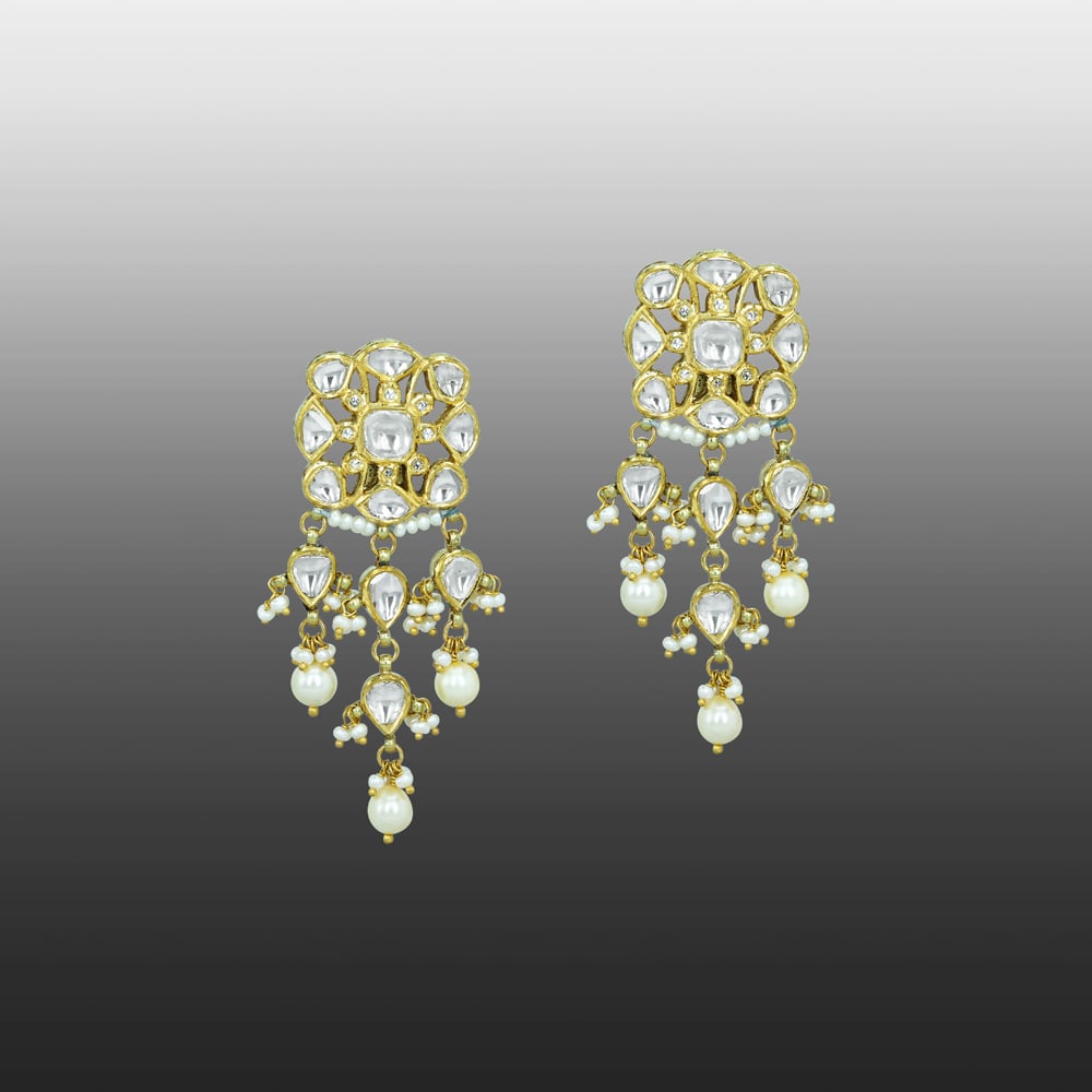Chandelier Earrings with Polkis and Pearl Drops